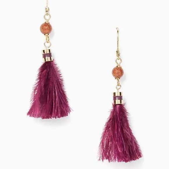 Kate Spade - Swing Time Tassel Drop Feather Earrings, Purple Multi, NWT - Picture 9 of 9